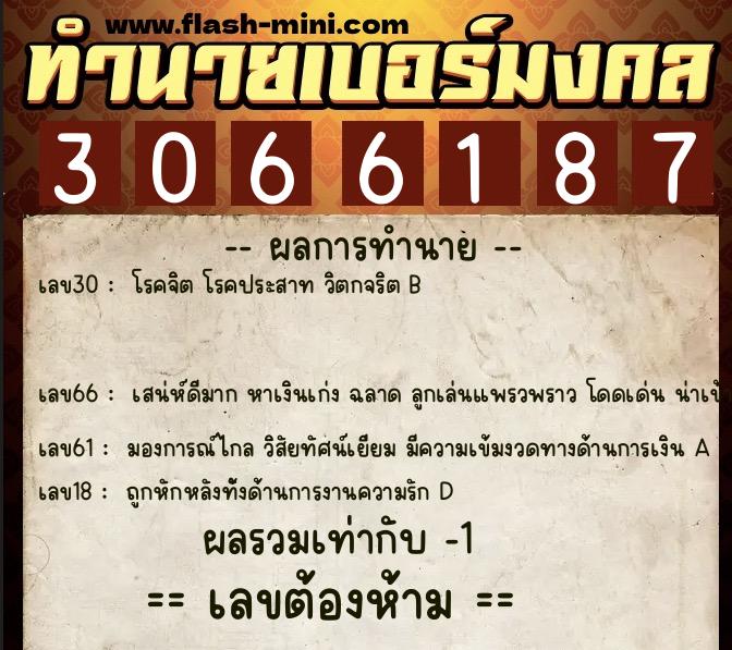 ทำนายเบอร์มงคล 0XX-3066187 ทำนายเบอร์มงคล หมายเลข 064-306618 ทำนายเบอร์มงคล 0XX-3066187 ทำนายเบอร์มงคล หมายเลข 064-306618