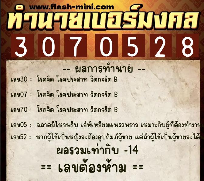 ทำนายเบอร์มงคล 0XX-3070528  ทำนายเบอร์มงคล หมายเลข 089-307052 
