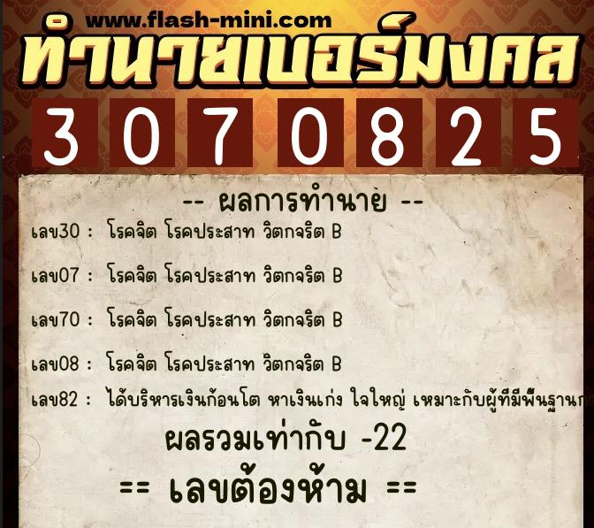 ทำนายเบอร์มงคล 0XX-3070825 ทำนายเบอร์มงคล หมายเลข 061-307082 ทำนายเบอร์มงคล 0XX-3070825 ทำนายเบอร์มงคล หมายเลข 061-307082
