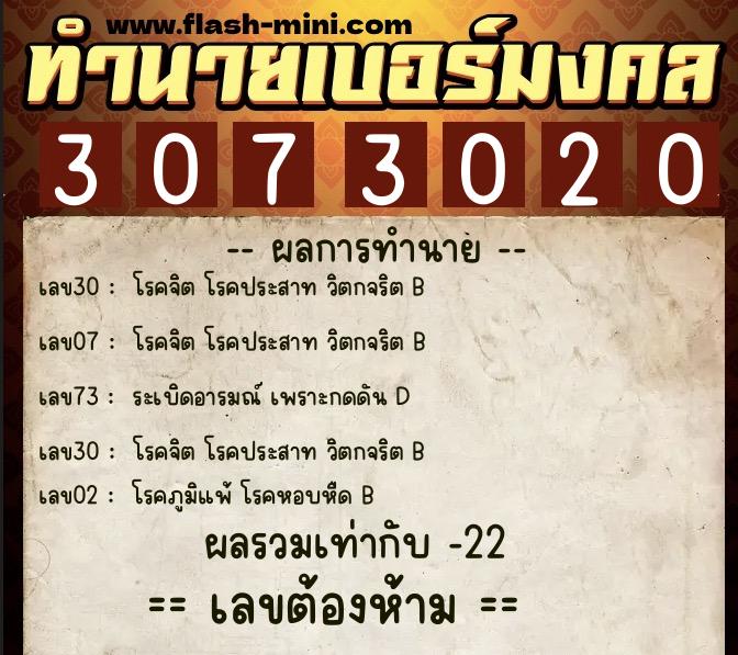 ทำนายเบอร์มงคล 0XX-3073020 ทำนายเบอร์มงคล หมายเลข 099-307302 ทำนายเบอร์มงคล 0XX-3073020 ทำนายเบอร์มงคล หมายเลข 099-307302