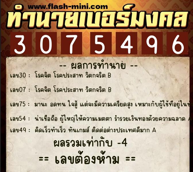 ทำนายเบอร์มงคล 0XX-3075496 ทำนายเบอร์มงคล หมายเลข 069-307549 ทำนายเบอร์มงคล 0XX-3075496 ทำนายเบอร์มงคล หมายเลข 069-307549