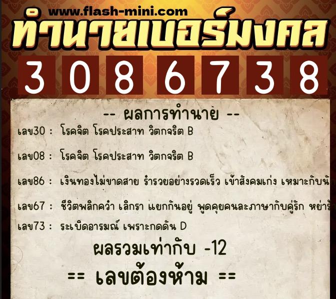 ทำนายเบอร์มงคล 0XX-3086738 ทำนายเบอร์มงคล หมายเลข 086-308673 ทำนายเบอร์มงคล 0XX-3086738 ทำนายเบอร์มงคล หมายเลข 086-308673