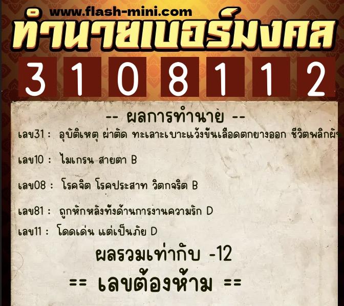 ทำนายเบอร์มงคล 0XX-3108112 ทำนายเบอร์มงคล หมายเลข 083-310811 ทำนายเบอร์มงคล 0XX-3108112 ทำนายเบอร์มงคล หมายเลข 083-310811
