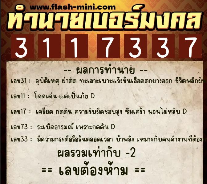 ทำนายเบอร์มงคล 0XX-3117337 ทำนายเบอร์มงคล หมายเลข 067-311733 ทำนายเบอร์มงคล 0XX-3117337 ทำนายเบอร์มงคล หมายเลข 067-311733