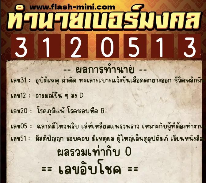 ทำนายเบอร์มงคล 0XX-3120513 ทำนายเบอร์มงคล หมายเลข 067-312051 ทำนายเบอร์มงคล 0XX-3120513 ทำนายเบอร์มงคล หมายเลข 067-312051