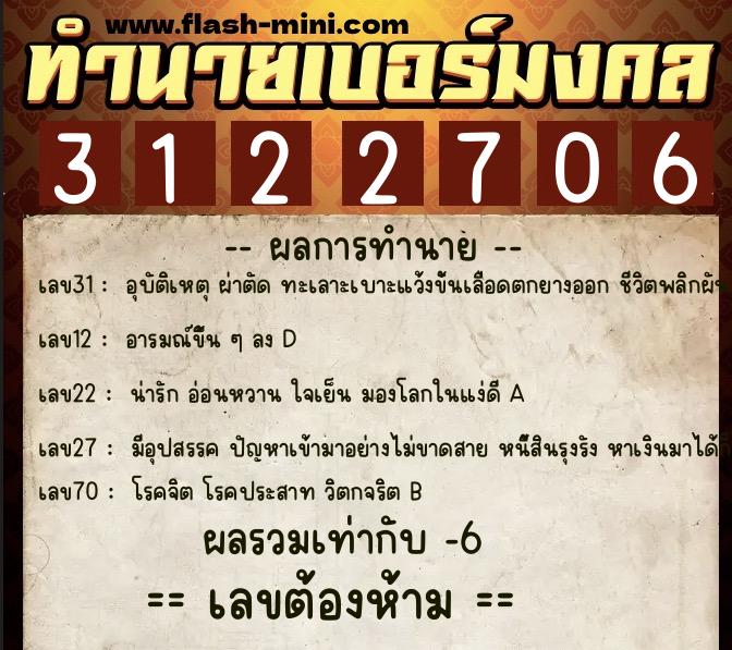 ทำนายเบอร์มงคล 0XX-3122706 ทำนายเบอร์มงคล หมายเลข 068-312270 ทำนายเบอร์มงคล 0XX-3122706 ทำนายเบอร์มงคล หมายเลข 068-312270