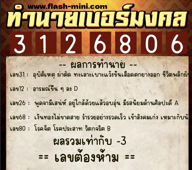 ทำนายเบอร์มงคล 0XX-3126806 ทำนายเบอร์มงคล หมายเลข 098-312680 ทำนายเบอร์มงคล 0XX-3126806 ทำนายเบอร์มงคล หมายเลข 098-312680