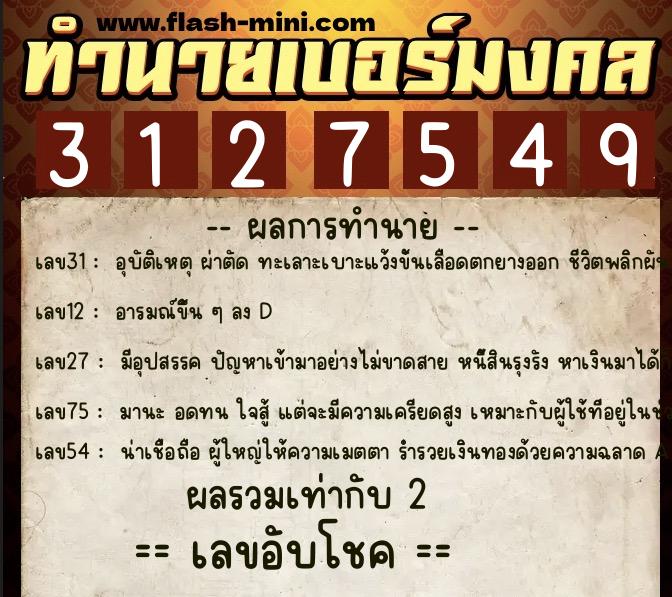 ทำนายเบอร์มงคล 0XX-3127549 ทำนายเบอร์มงคล หมายเลข 082-312754 ทำนายเบอร์มงคล 0XX-3127549 ทำนายเบอร์มงคล หมายเลข 082-312754