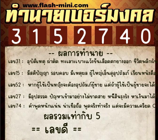 ทำนายเบอร์มงคล 0XX-3152740 ทำนายเบอร์มงคล หมายเลข 083-315274 ทำนายเบอร์มงคล 0XX-3152740 ทำนายเบอร์มงคล หมายเลข 083-315274
