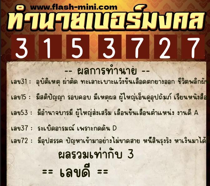 ทำนายเบอร์มงคล 0XX-3153727 ทำนายเบอร์มงคล หมายเลข 060-315372 ทำนายเบอร์มงคล 0XX-3153727 ทำนายเบอร์มงคล หมายเลข 060-315372
