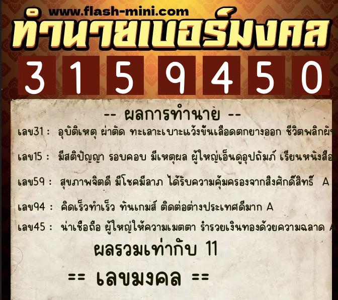 ทำนายเบอร์มงคล 0XX-3159450 ทำนายเบอร์มงคล หมายเลข 063-315945 ทำนายเบอร์มงคล 0XX-3159450 ทำนายเบอร์มงคล หมายเลข 063-315945
