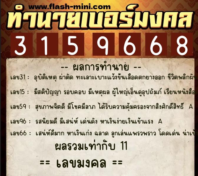 ทำนายเบอร์มงคล 0XX-3159668 ทำนายเบอร์มงคล หมายเลข 098-315966 ทำนายเบอร์มงคล 0XX-3159668 ทำนายเบอร์มงคล หมายเลข 098-315966