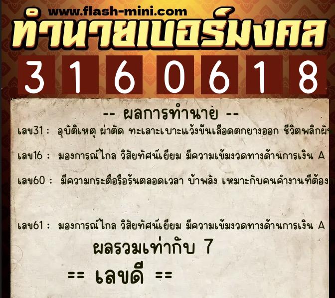 ทำนายเบอร์มงคล 0XX-3160618 ทำนายเบอร์มงคล หมายเลข 089-316061 ทำนายเบอร์มงคล 0XX-3160618 ทำนายเบอร์มงคล หมายเลข 089-316061