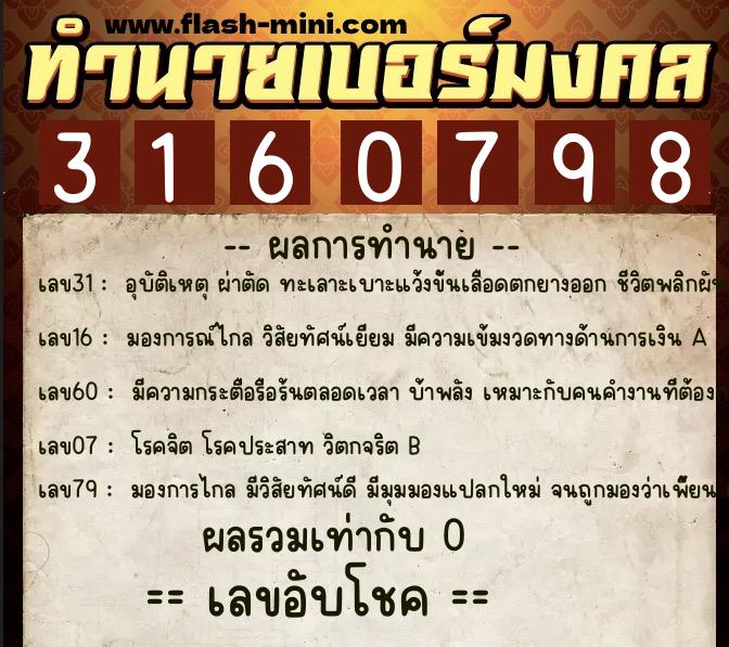 ทำนายเบอร์มงคล 0XX-3160798 ทำนายเบอร์มงคล หมายเลข 094-316079 ทำนายเบอร์มงคล 0XX-3160798 ทำนายเบอร์มงคล หมายเลข 094-316079