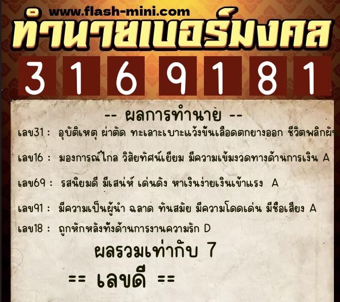 ทำนายเบอร์มงคล 0XX-3169181 ทำนายเบอร์มงคล หมายเลข 060-316918 ทำนายเบอร์มงคล 0XX-3169181 ทำนายเบอร์มงคล หมายเลข 060-316918