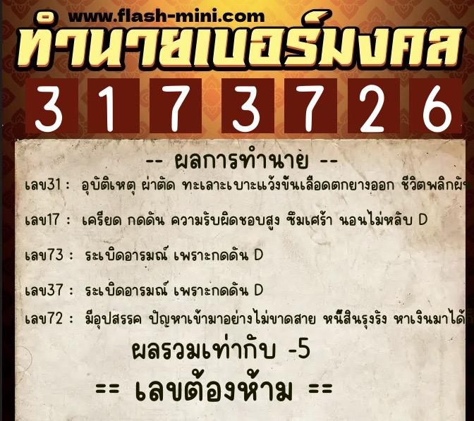 ทำนายเบอร์มงคล 0XX-3173726 ทำนายเบอร์มงคล หมายเลข 089-317372 ทำนายเบอร์มงคล 0XX-3173726 ทำนายเบอร์มงคล หมายเลข 089-317372