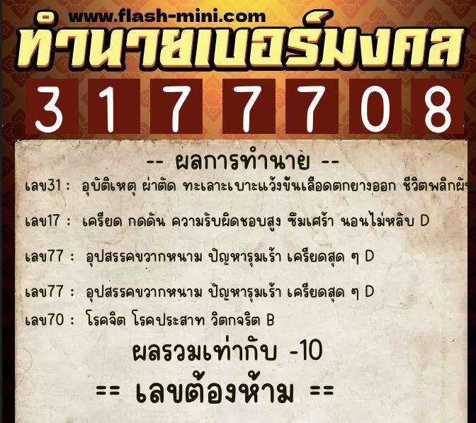 ทำนายเบอร์มงคล 0XX-3177708 ทำนายเบอร์มงคล หมายเลข 060-317770 ทำนายเบอร์มงคล 0XX-3177708 ทำนายเบอร์มงคล หมายเลข 060-317770