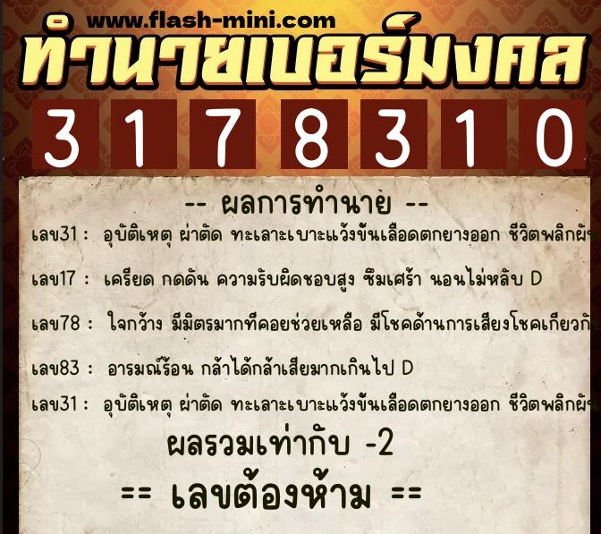 ทำนายเบอร์มงคล 0XX-3178310 ทำนายเบอร์มงคล หมายเลข 060-317831 ทำนายเบอร์มงคล 0XX-3178310 ทำนายเบอร์มงคล หมายเลข 060-317831