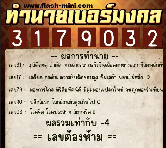 ทำนายเบอร์มงคล 0XX-3179032  ทำนายเบอร์มงคล หมายเลข 094-317903 