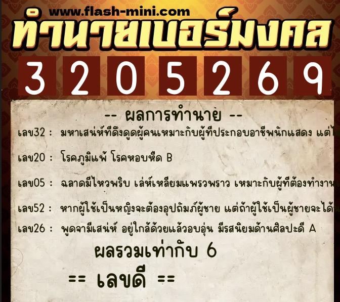 ทำนายเบอร์มงคล 0XX-3205269  ทำนายเบอร์มงคล หมายเลข 098-320526 