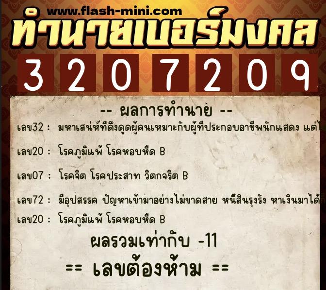 ทำนายเบอร์มงคล 0XX-3207209  ทำนายเบอร์มงคล หมายเลข 088-320720 