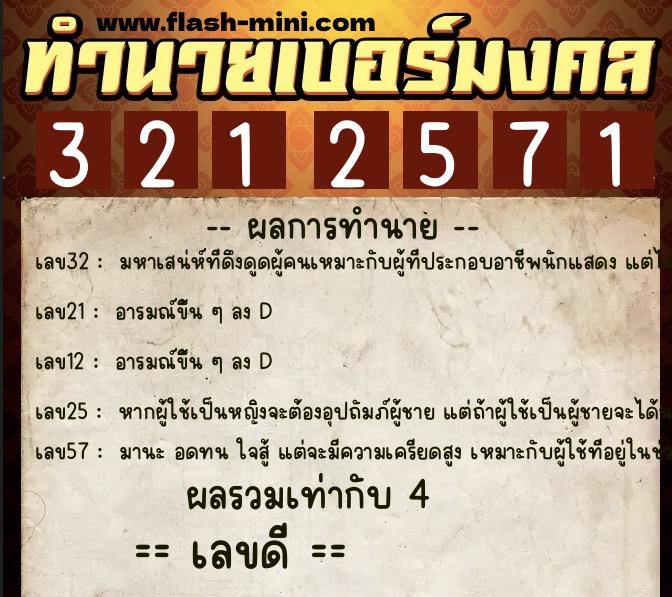 ทำนายเบอร์มงคล 0XX-3212571  ทำนายเบอร์มงคล หมายเลข 096-321257 