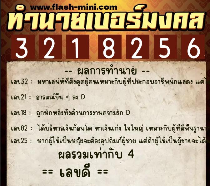 ทำนายเบอร์มงคล 0XX-3218256  ทำนายเบอร์มงคล หมายเลข 089-321825 