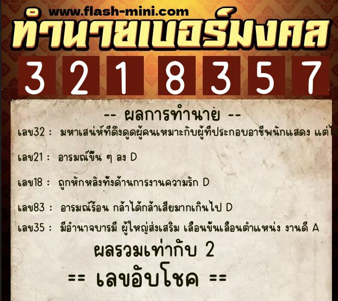 ทำนายเบอร์มงคล 0XX-3218357 ทำนายเบอร์มงคล หมายเลข 065-321835 ทำนายเบอร์มงคล 0XX-3218357 ทำนายเบอร์มงคล หมายเลข 065-321835
