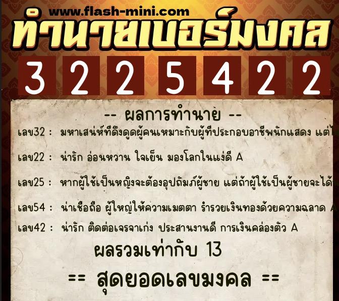 ทำนายเบอร์มงคล 0XX-3225422  ทำนายเบอร์มงคล หมายเลข 068-322542 