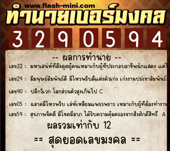 ทำนายเบอร์มงคล 0XX-3290594  ทำนายเบอร์มงคล หมายเลข 084-329059 