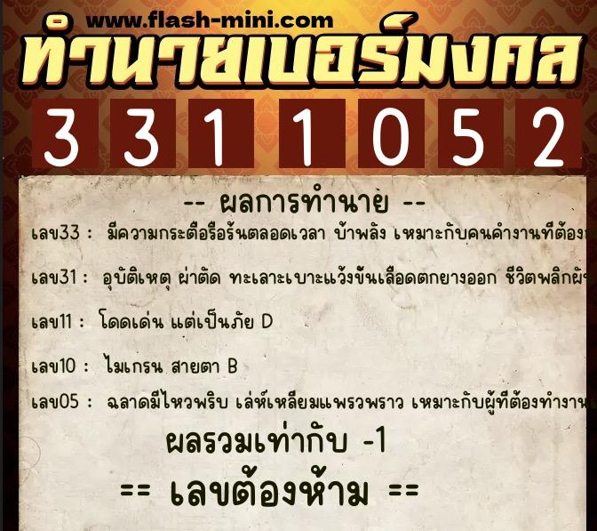 ทำนายเบอร์มงคล 0XX-3311052 ทำนายเบอร์มงคล หมายเลข 095-331105 ทำนายเบอร์มงคล 0XX-3311052 ทำนายเบอร์มงคล หมายเลข 095-331105
