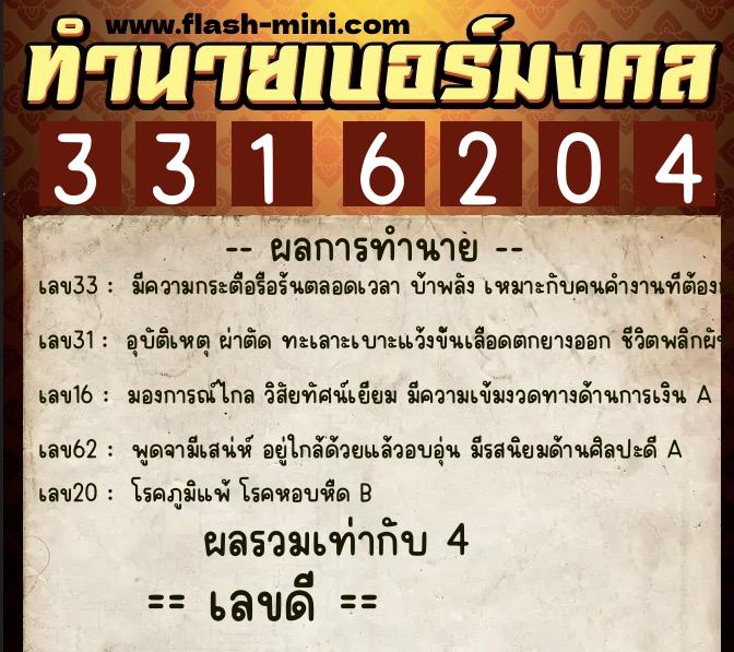 ทำนายเบอร์มงคล 0XX-3316204 ทำนายเบอร์มงคล หมายเลข 060-331620 ทำนายเบอร์มงคล 0XX-3316204 ทำนายเบอร์มงคล หมายเลข 060-331620