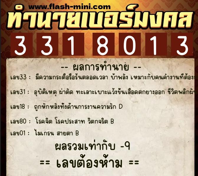 ทำนายเบอร์มงคล 0XX-3318013 ทำนายเบอร์มงคล หมายเลข 084-331801 ทำนายเบอร์มงคล 0XX-3318013 ทำนายเบอร์มงคล หมายเลข 084-331801