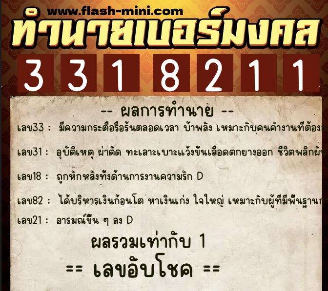 ทำนายเบอร์มงคล 0XX-3318211  ทำนายเบอร์มงคล หมายเลข 095-331821 