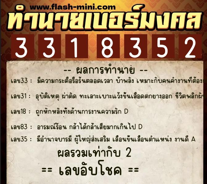 ทำนายเบอร์มงคล 0XX-3318352 ทำนายเบอร์มงคล หมายเลข 083-331835 ทำนายเบอร์มงคล 0XX-3318352 ทำนายเบอร์มงคล หมายเลข 083-331835