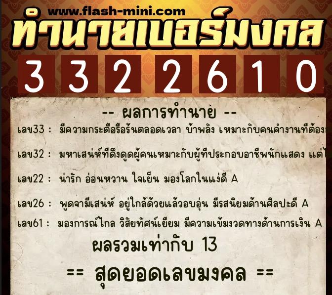 ทำนายเบอร์มงคล 0XX-3322610  ทำนายเบอร์มงคล หมายเลข 081-332261 