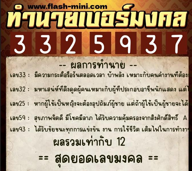 ทำนายเบอร์มงคล 0XX-3325937  ทำนายเบอร์มงคล หมายเลข 088-332593 