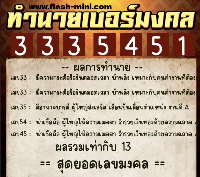 ทำนายเบอร์มงคล 0XX-3335451  ทำนายเบอร์มงคล หมายเลข 083-333545 