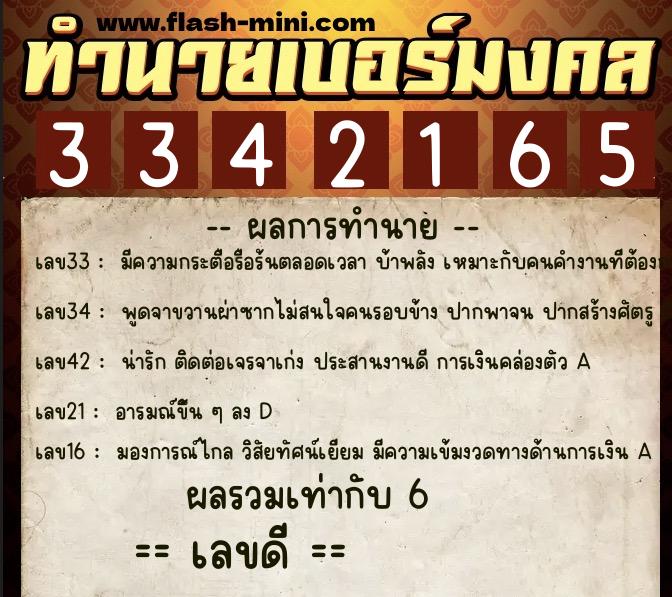 ทำนายเบอร์มงคล 0XX-3342165  ทำนายเบอร์มงคล หมายเลข 096-334216 