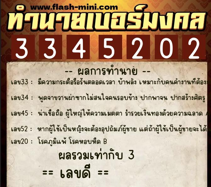 ทำนายเบอร์มงคล 0XX-3345202 ทำนายเบอร์มงคล หมายเลข 069-334520 ทำนายเบอร์มงคล 0XX-3345202 ทำนายเบอร์มงคล หมายเลข 069-334520