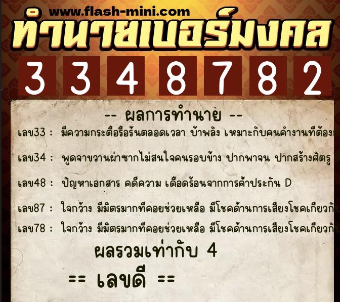 ทำนายเบอร์มงคล 0XX-3348782  ทำนายเบอร์มงคล หมายเลข 083-334878 