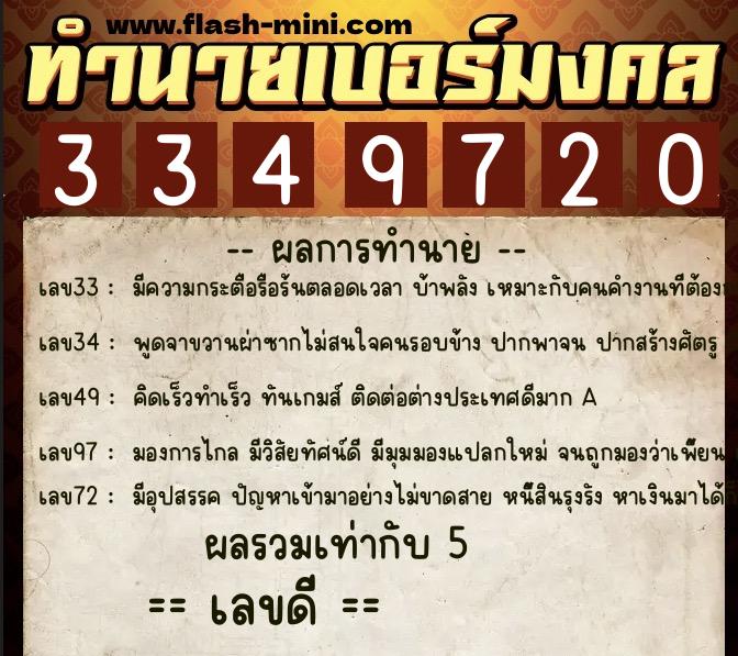 ทำนายเบอร์มงคล 0XX-3349720  ทำนายเบอร์มงคล หมายเลข 093-334972 