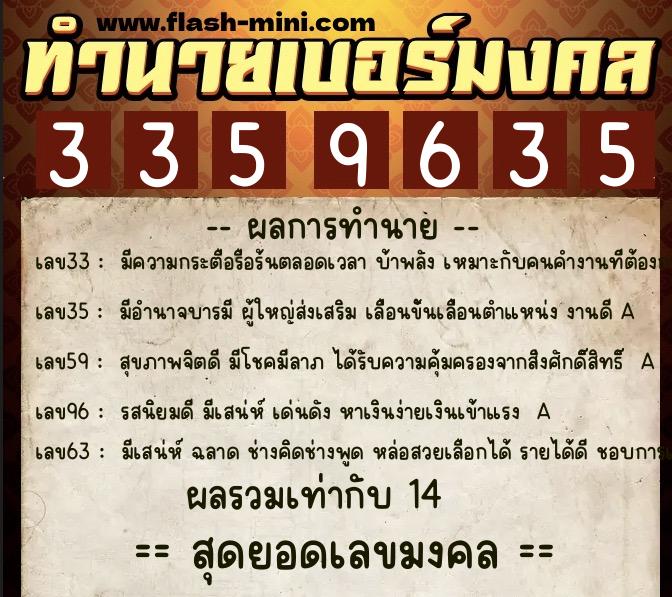 ทำนายเบอร์มงคล 0XX-3359635  ทำนายเบอร์มงคล หมายเลข 061-335963 