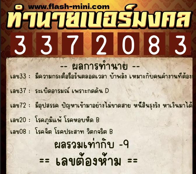 ทำนายเบอร์มงคล 0XX-3372083  ทำนายเบอร์มงคล หมายเลข 097-337208 