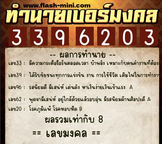 ทำนายเบอร์มงคล 0XX-3396203  ทำนายเบอร์มงคล หมายเลข 094-339620 
