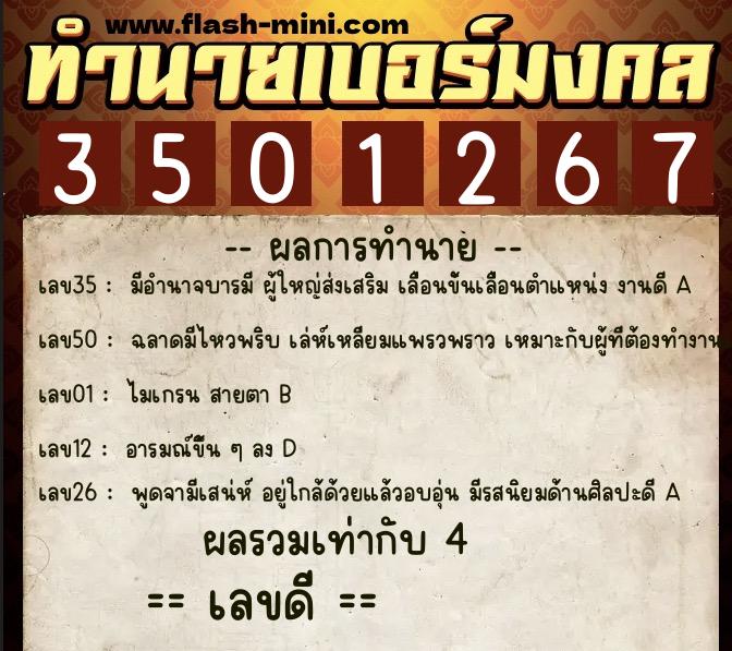 ทำนายเบอร์มงคล 0XX-3501267  ทำนายเบอร์มงคล หมายเลข 066-350126 