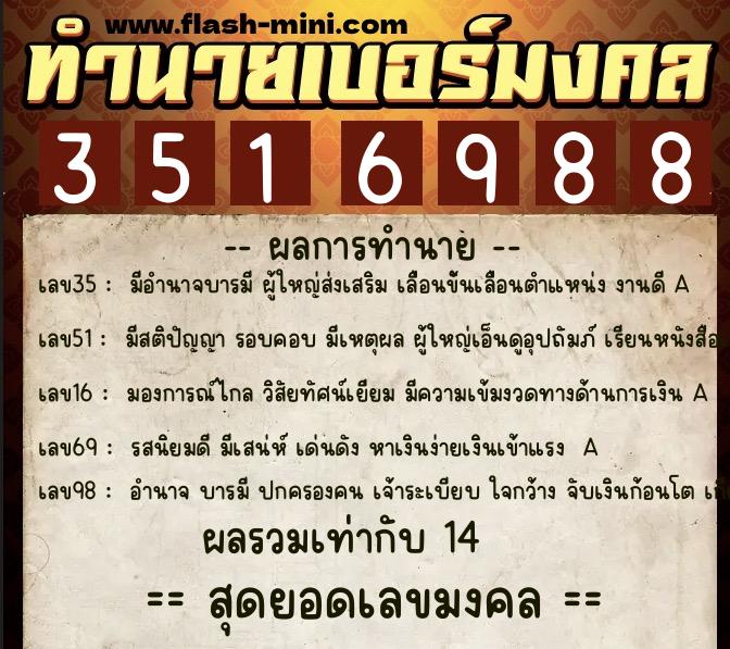 ทำนายเบอร์มงคล 0XX-3516988 ทำนายเบอร์มงคล หมายเลข 066-351698 ทำนายเบอร์มงคล 0XX-3516988 ทำนายเบอร์มงคล หมายเลข 066-351698