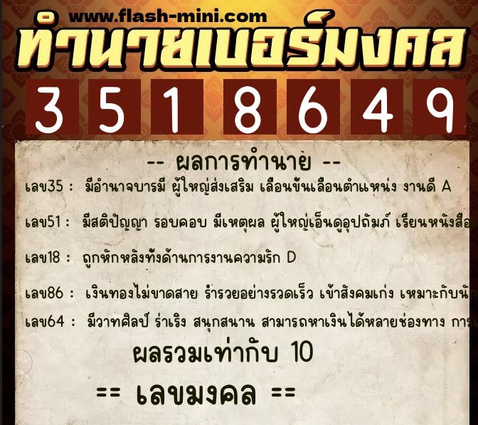 ทำนายเบอร์มงคล 0XX-3518649 ทำนายเบอร์มงคล หมายเลข 060-351864 ทำนายเบอร์มงคล 0XX-3518649 ทำนายเบอร์มงคล หมายเลข 060-351864