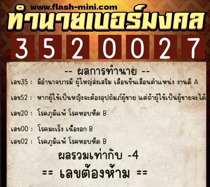 ทำนายเบอร์มงคล 0XX-3520027 ทำนายเบอร์มงคล หมายเลข 084-352002 ทำนายเบอร์มงคล 0XX-3520027 ทำนายเบอร์มงคล หมายเลข 084-352002