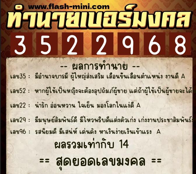 ทำนายเบอร์มงคล 0XX-3522968  ทำนายเบอร์มงคล หมายเลข 087-352296 